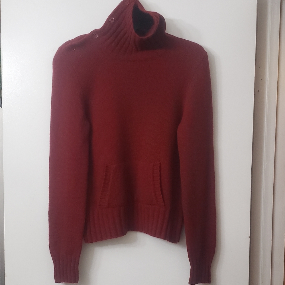 J. Crew Rust Red Button Up Split Turtle Neck Swea… - image 2